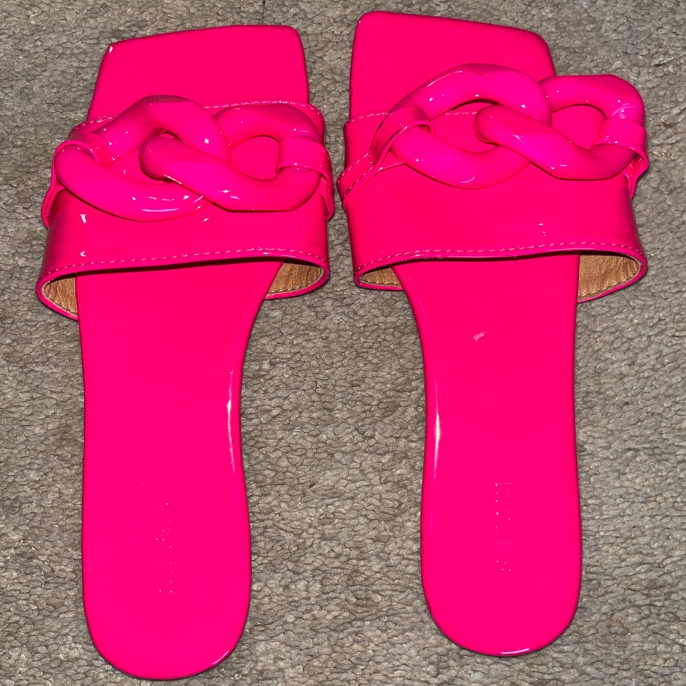SHEIN Hot Pink Chain Slide Sandals
